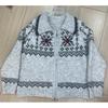 Fair Isle Knit Cardigan With Zipper Collar Loose Fit Winter Sweater Women