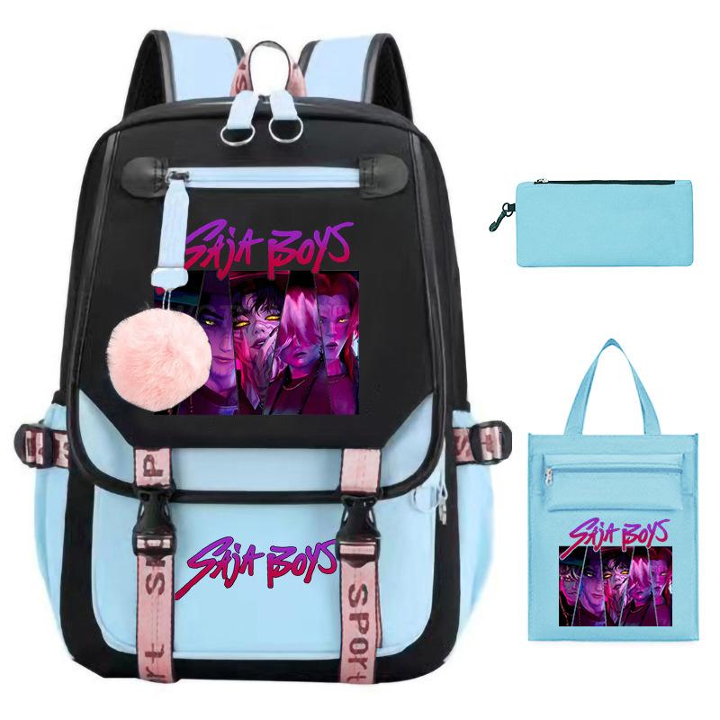 Sac à dos décontracté pour étudiant imprimé K-Pop Anime Dessin animé Sac fourre-tout tendance Trousse à crayons Ensemble