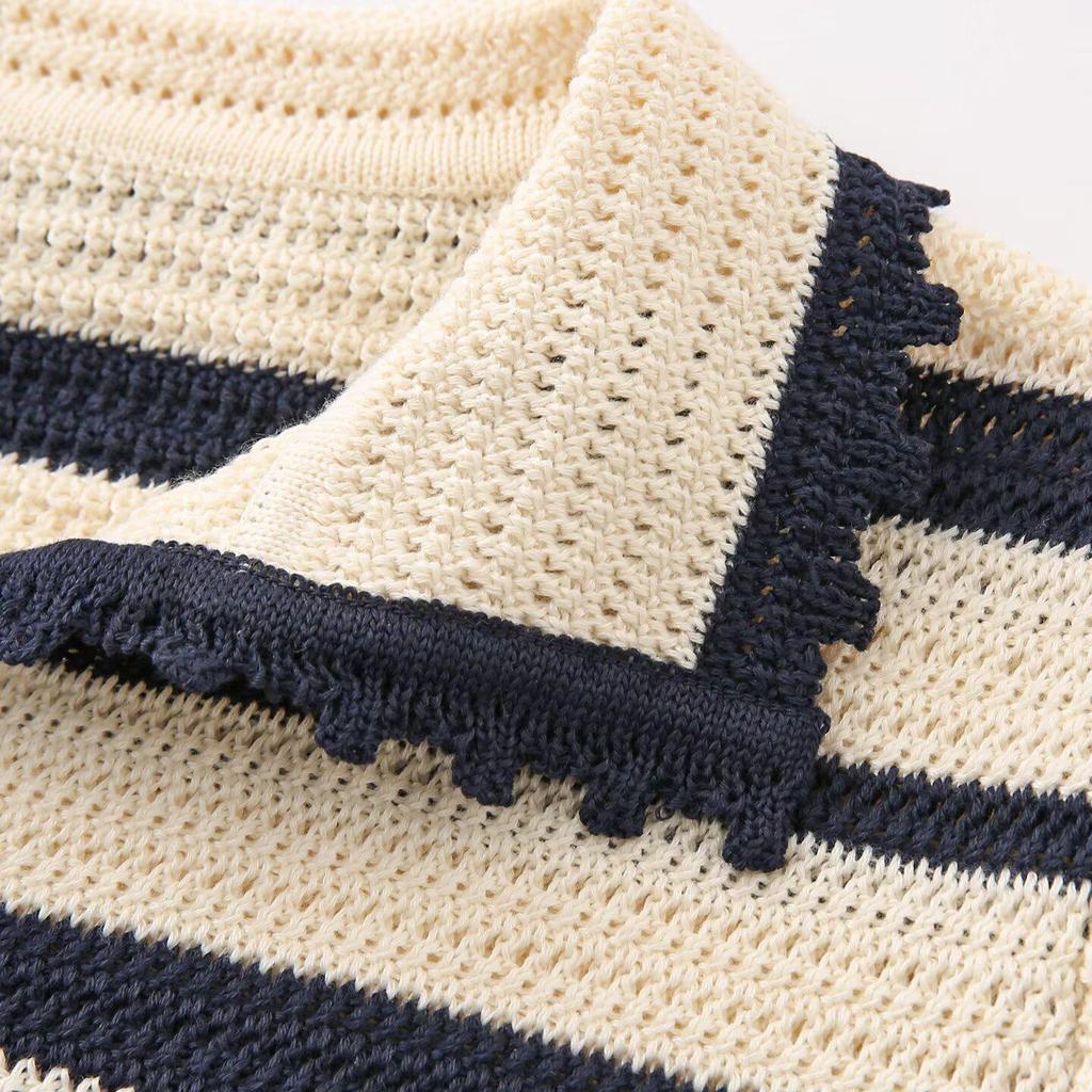 Spring 2026 European & American Style Color Block Stripe Knit Top
