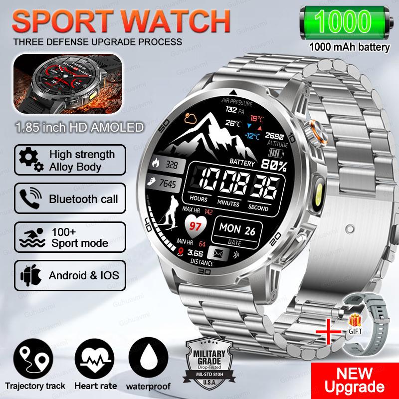New Outdoor Military 1.85-inch AMOLED Smart Watch Fitness Clock Men 1000mAh Battery 10ATM Waterproof HD Call Bracelet Men