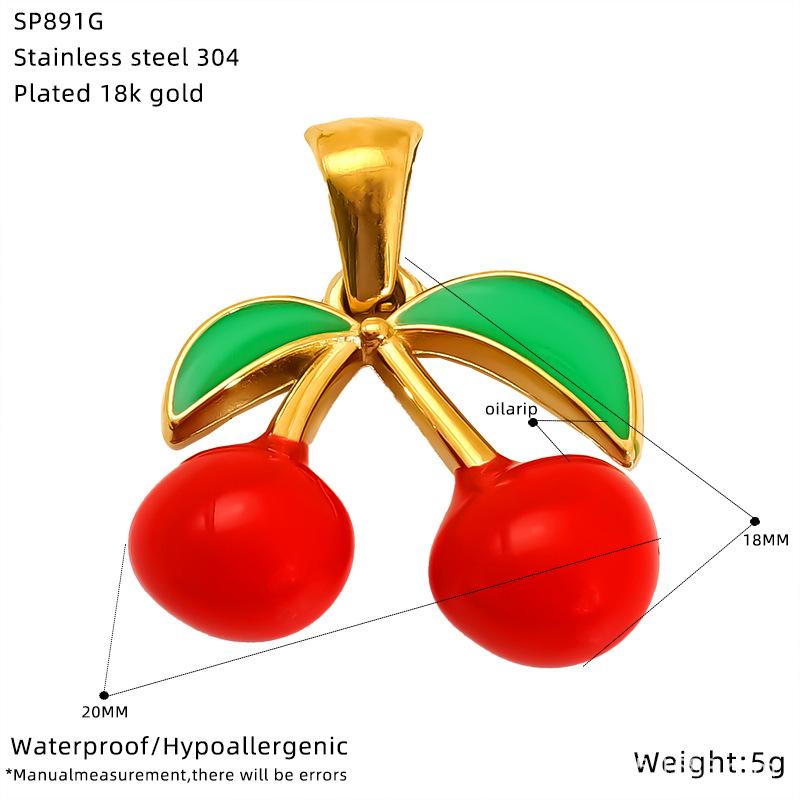 Personality High Sense Summer Fruit Strawberry Cherry Oil Drop Pendant Women'S Necklace