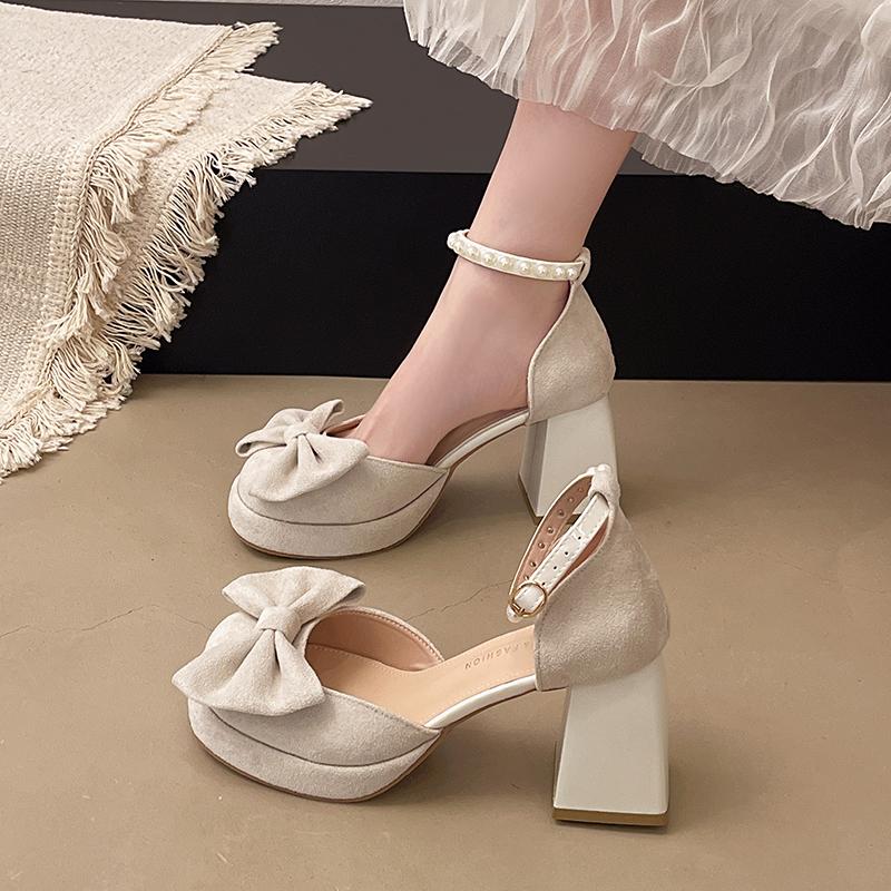 Fashion 2025 Women's Square Fashionable High Quality and Elegant Single Shoes Fashion Round Head Platform Hollow Heels