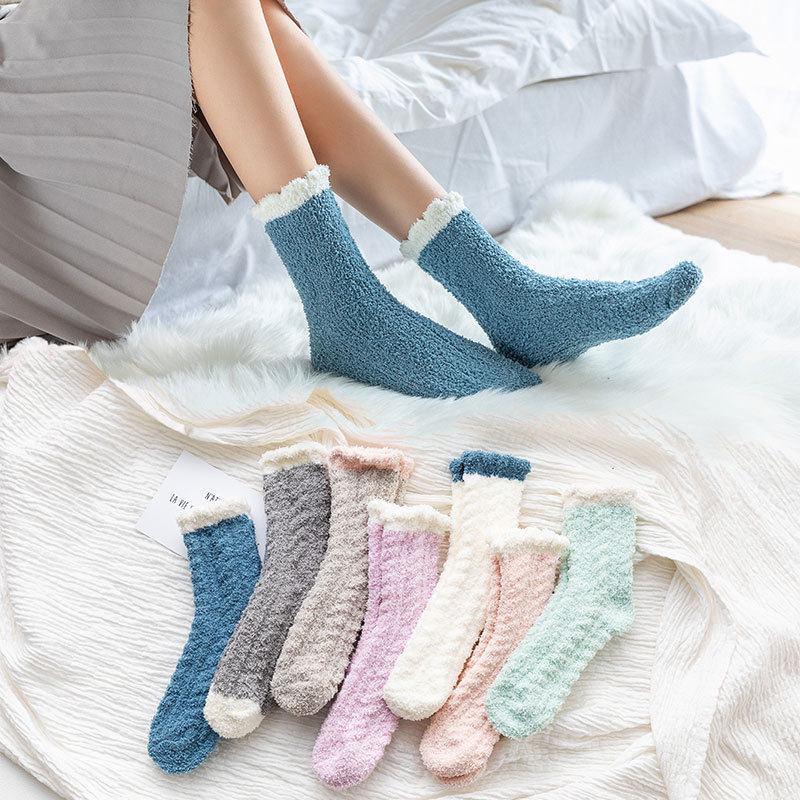 Women's Cable Knit Fleece Mid-Calf Socks - Warm, Thick, and Solid Color for Autumn/Winter