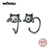 WOSTU 100% 925 Sterling Silver Lovely Kitty Black Cat Stud Earrings For Women Fine Wedding Earrings Original 925 Silver Jewelry