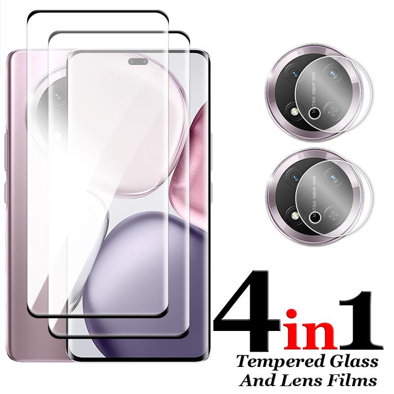 4in1 2+2 3D Curved Tempered Glass Screen Protector For Honor X9C Clear HD Glass Protective Film + 2pcs Soft Camera Lens Film