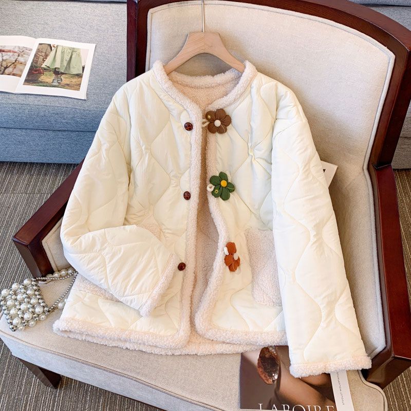 

Женское пуховое пальто с цветочным принтом на пуговицах, свободного кроя, теплое, толстое, хлопковое, зимняя верхняя одежда XXL бежевый