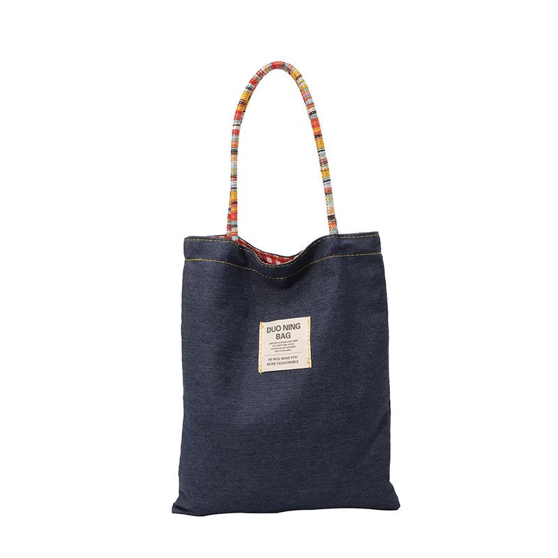 Retro Karomuster Denim Doppelseitige Schultertaschen für Damen Pendler Damen Perlenhandtaschen Tote Lässig Vielseitig Damen Unterarmtasche