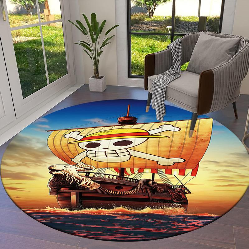 One Piece Jolly Roger Logo Round Area Rug Carpet Rug For Living Room Bedroom Sofa Playroom Decor Nonslip Floor Mat