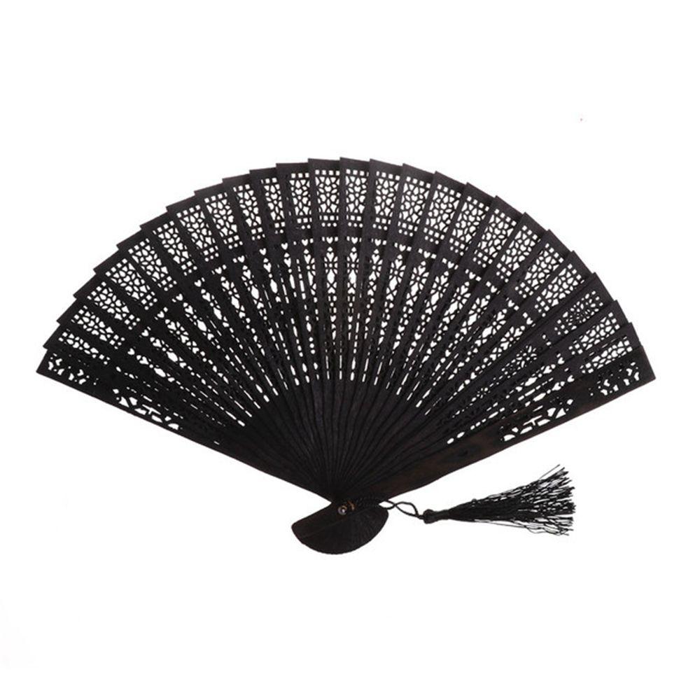 

Chinese Style Retro Wooden Openwork Wedding Gifts Folding Tassel Fan Wood Fan Folding Fan Gift Fan чорний