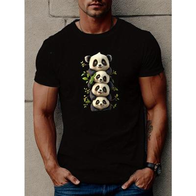 T-shirt décontracté à manches courtes pour homme - Taille européenne - Motif Panda Géométrique - Polyester respirant, Col rond, Lavable en machine