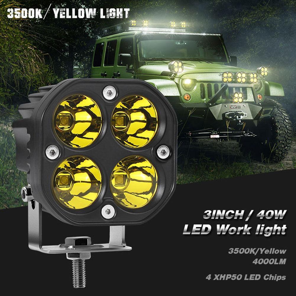New Motorcycle Led Spotlights Yellow Car Off-road Vehicle Modified Roof Working Light 3 Inches 40W Small Square Light