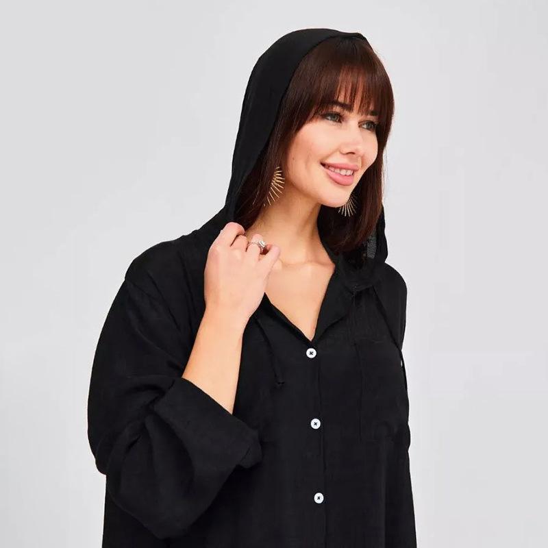 

Пляжная юбка Женский купальник бикини Свободное платье с капюшоном однотонное one size чёрный