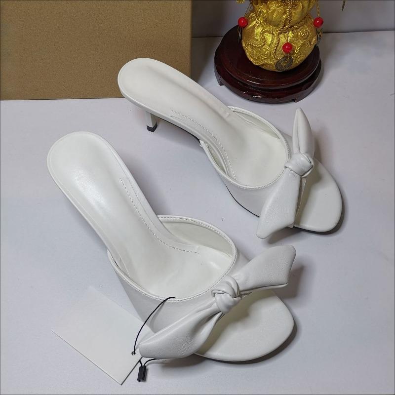 Fashion Summer Peep Toe Butterfly-knot Women Mules Shoes Comfortable Leather 2025 Brand Stilettos Slip on Casual Mid Heels Lady Sandals