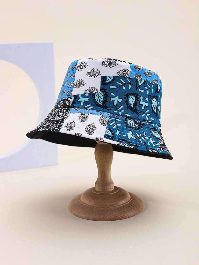 Women's Foldable Bucket Hat Spring Summer Sunshade Flower Leaf Pattern Wide Brim Vintage Hip Hop Flat Top Casual