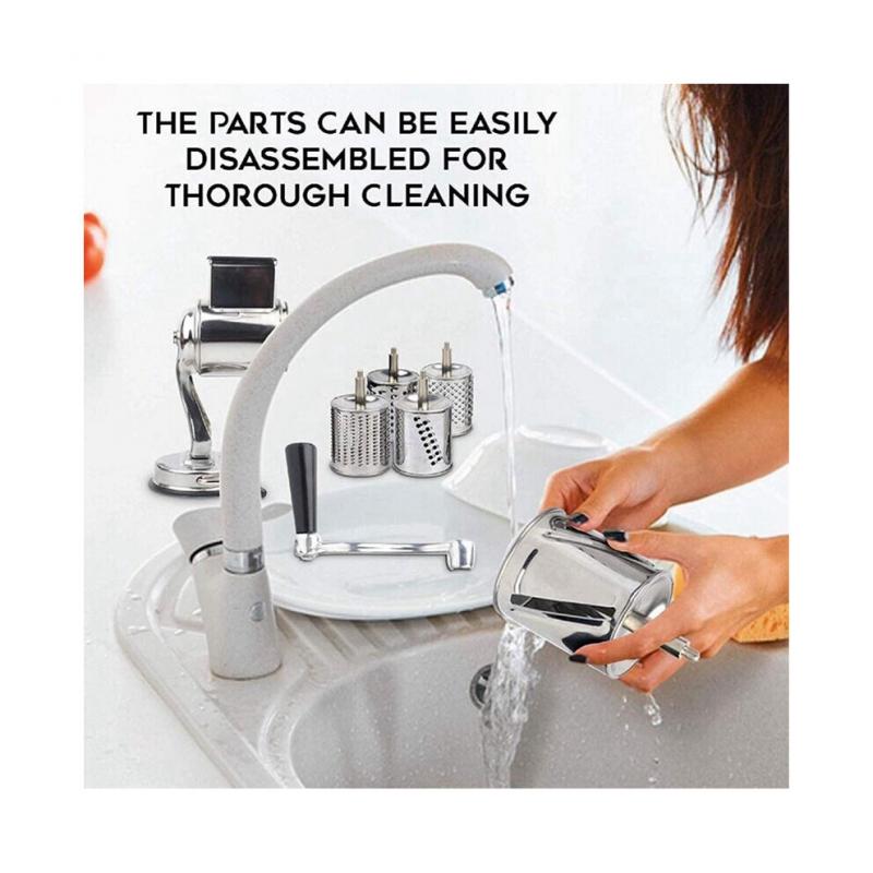 Stainless Steel Cheese Grater with Rotary Chopper - 5 Interchangeable Blades, Multi-Function Grater for Cheese, Vegetables, Nuts & Fruits