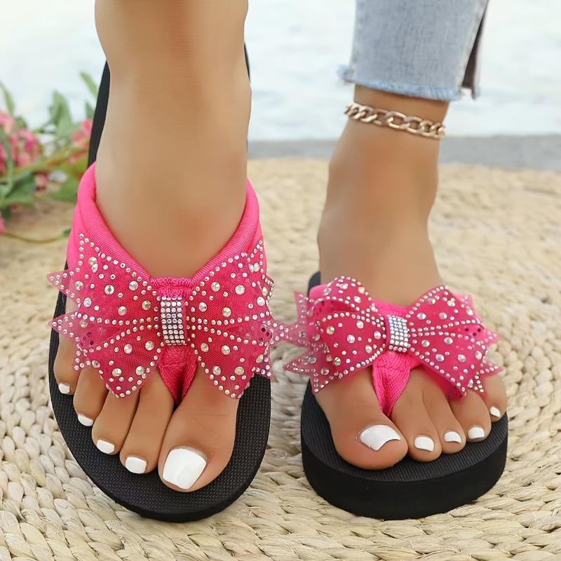 Women's Slip-On Rhinestone Sandals - Sparkling Toe Strap, Slip-Resistant EVA Sole - Pink Formal & Casual Shoes for Parties