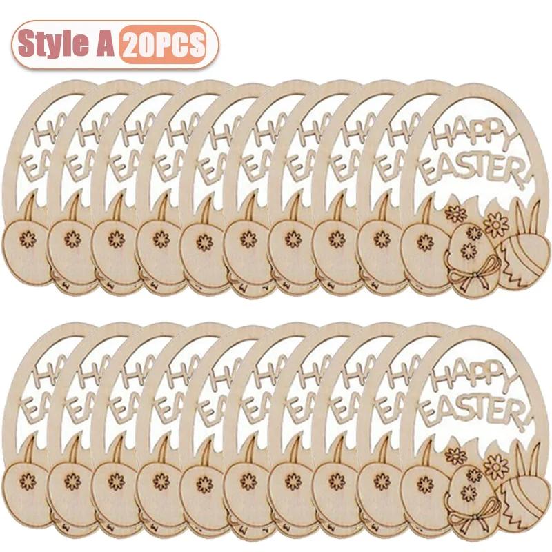 10-40PCS Easter Wooden Eggs with Hemp Rope Holiday Party Decorations DIY Craft Kits for Kids Home Wall Hanging Wooden Ornaments