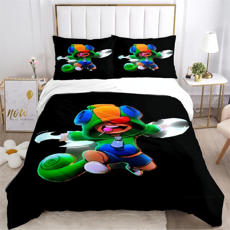 Cartoon Purple Character Print Bedding Set, Kids Game Themed Duvet Cover Set(1 * Duvet Cover + 2 * Pillowcase, Without Core)