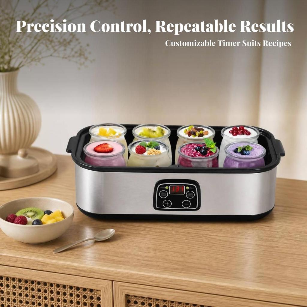 Yogurt Maker with Transparent Lid | StainlessSteel Body, FrontMounted Control Panel, Countertop