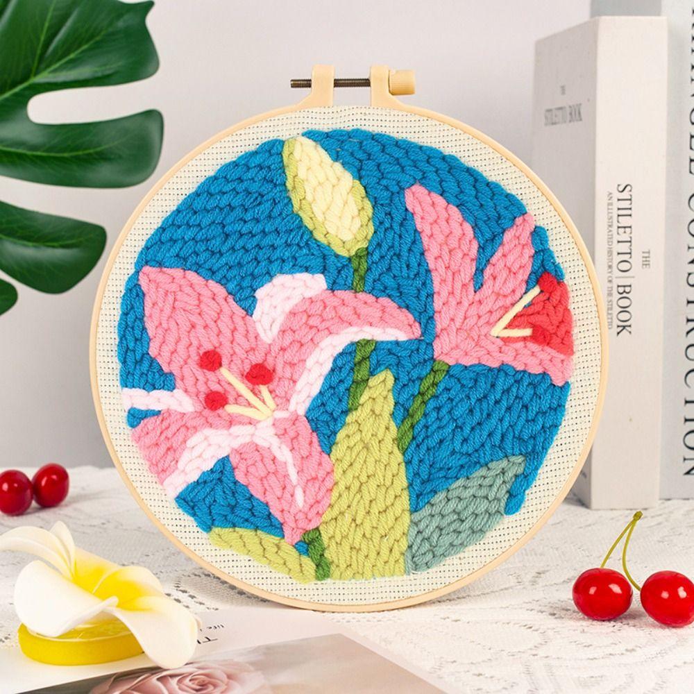Flower Pattern Punch Needle Set Needlework Poke Needle Embroidery Kit  Educational Toys