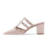 New Nude Patent Leather Thick Heel High Heel Bag Head Half Slippers Women Wear Versatile Rivets Pointed Cool Slippers Summer