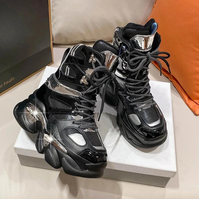 Modedesigner High Platform Schuhe Neue Herbst Winter Damen Stiefeletten Keile Winter Casual Dad Sneaker Leder Chunky Stiefel Frau