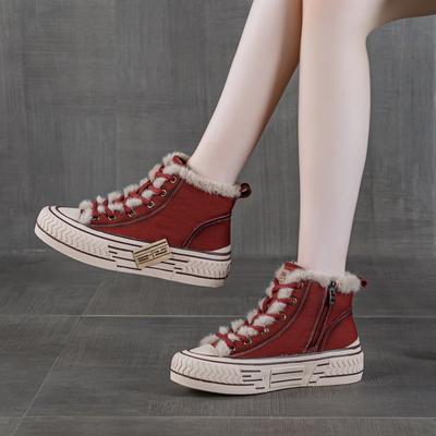 Fleece Warm Thick-soled High-top Shoes for Women's Winter New Versatile Lace-up Casual Sports Shoes Cotton Shoes for Women