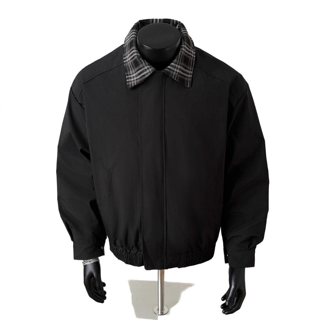 Vintage Vintage Checked Spliced Jacket Men's Autumn Maillard Fake Two-piece Jacket Lapel Short Baseball Jersey