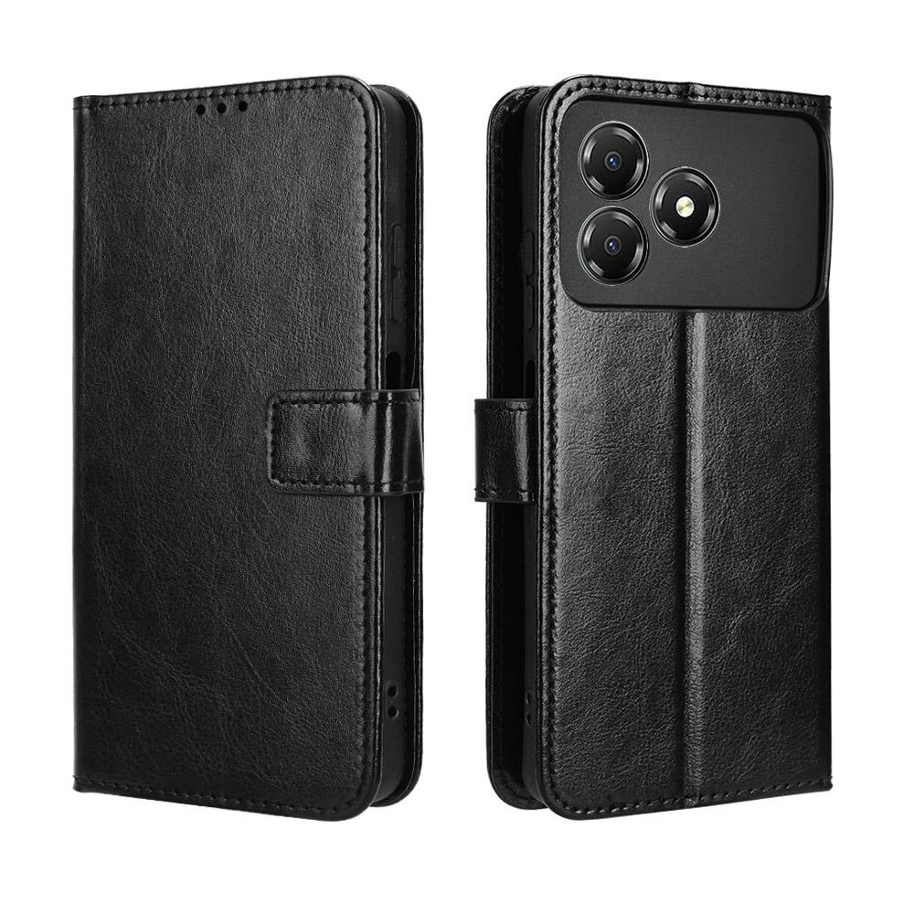 For ZTE Blade A36 PU Leather Case with Strap Crazy Horse Texture Phone Wallet Cover