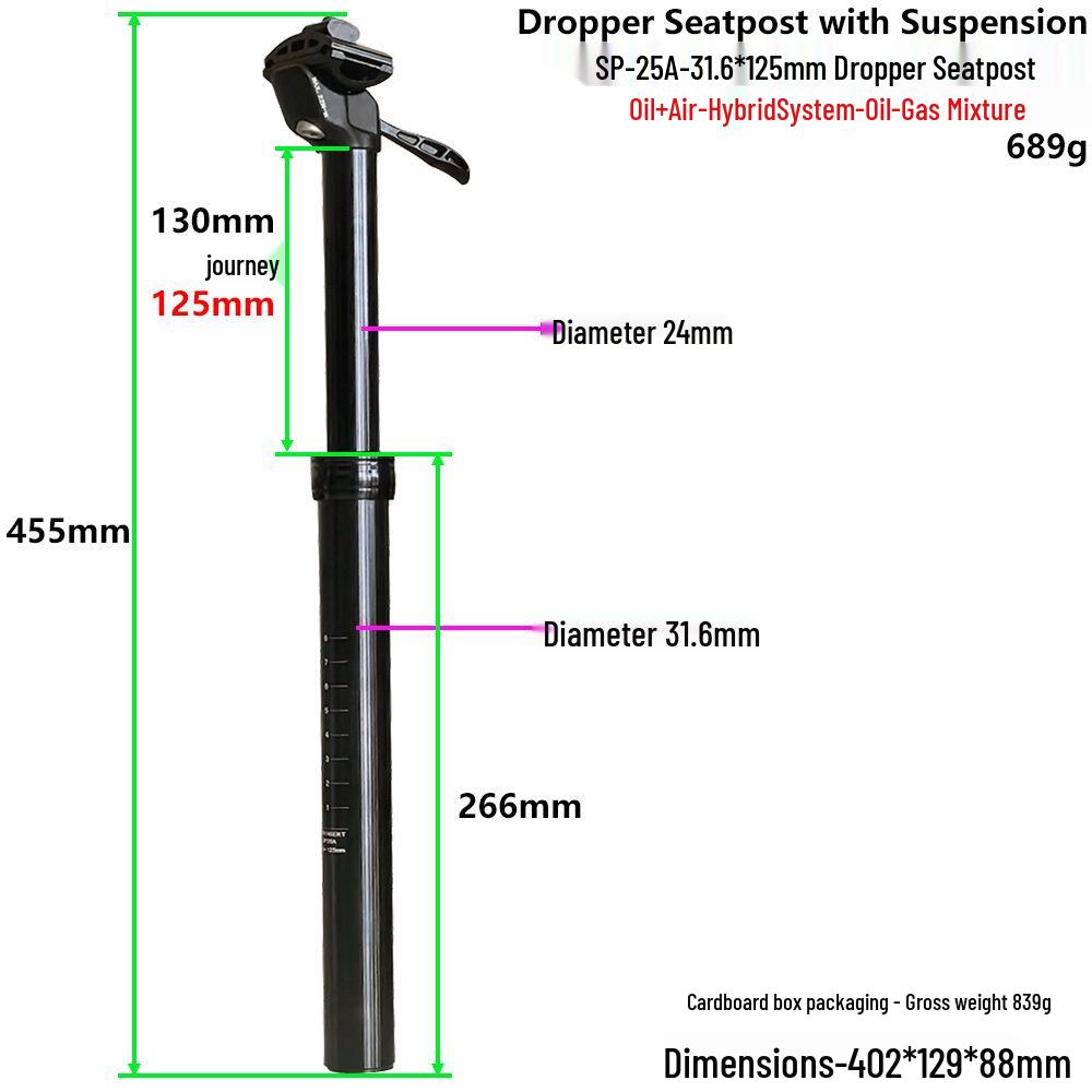 Hydraulic Shock-Absorbing Seatpost for Mountain Bikes - Multiple Sizes Available