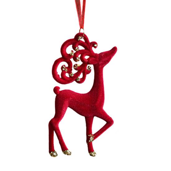 Christmas Ornaments Red Flocking Bell Wreath Snowfall Elk Pendant Snowy Winter Decor for Tree Hanging