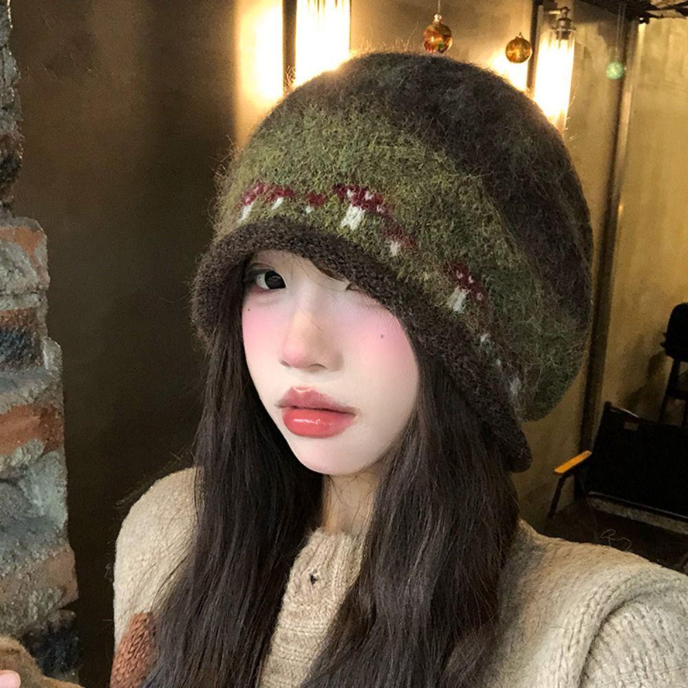 Thicken Winter Pullover Hat Ethnic Style Beanies Hat Fair Isle Style Knitted Hat  Spicy Girls