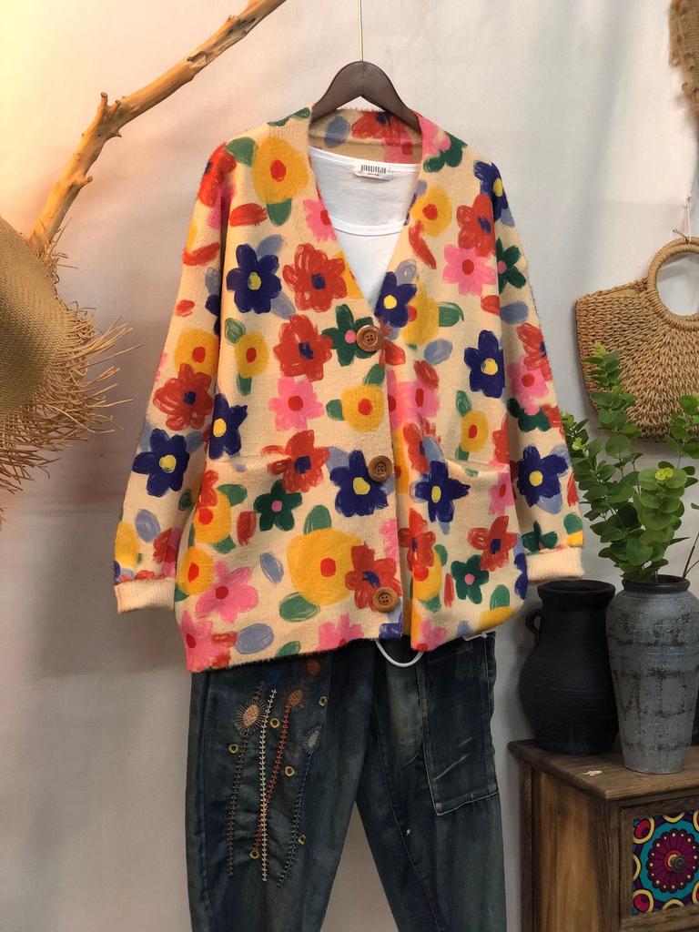Factory new autumn and winter cute printed imitation mink velvet jacket women's Korean version loose lazy sweater