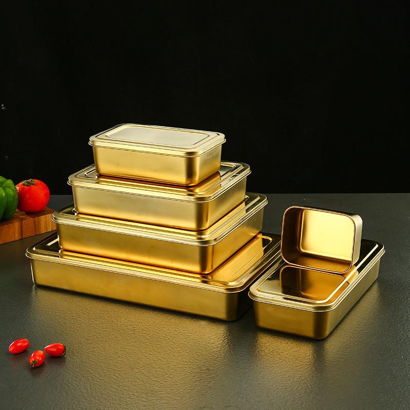Stainless Steel Deep Snack Plate with Lid - Rectangular Baking Pan and Narrow Tray