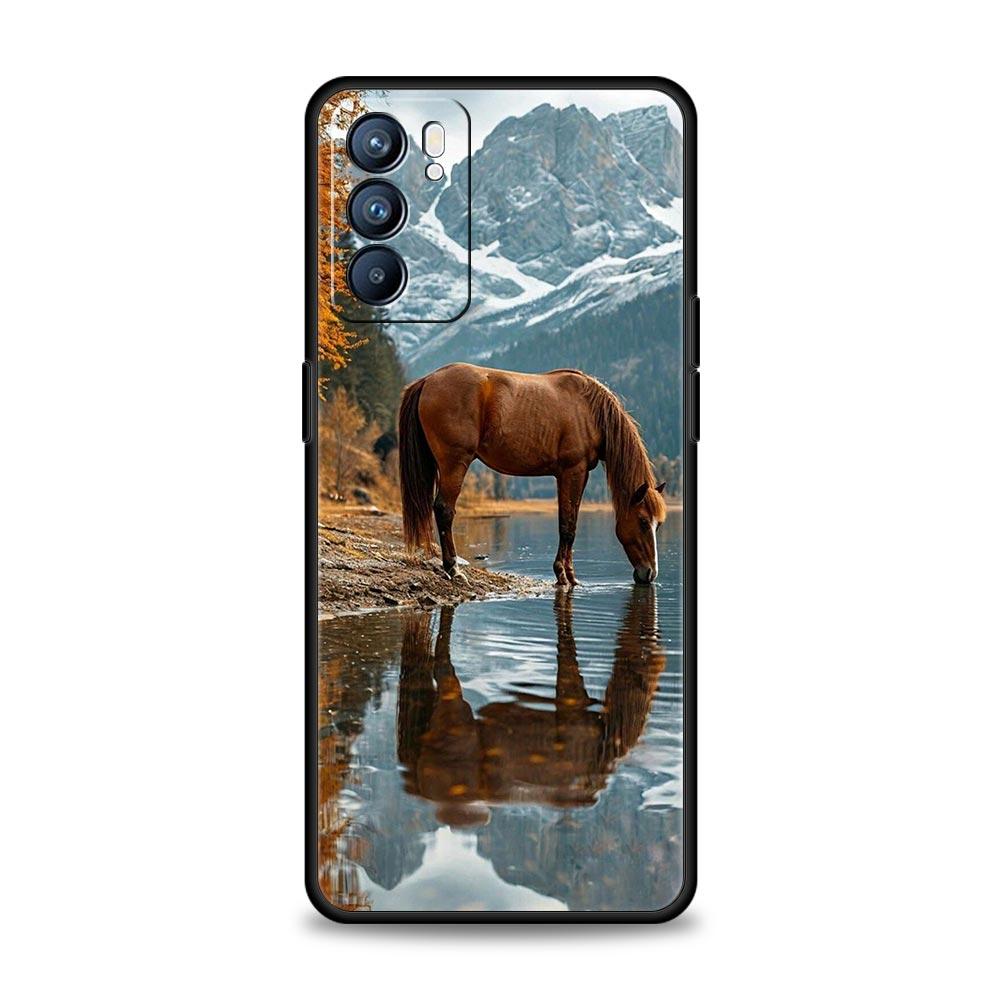 Bellissima Cover per Telefono con Cavalli Marroni per Oppo Reno13 Reno12 Reno11 F Reno10 Pro A54 5G Find X5 A53 A9 A57 A78 4G A79 A80 A98