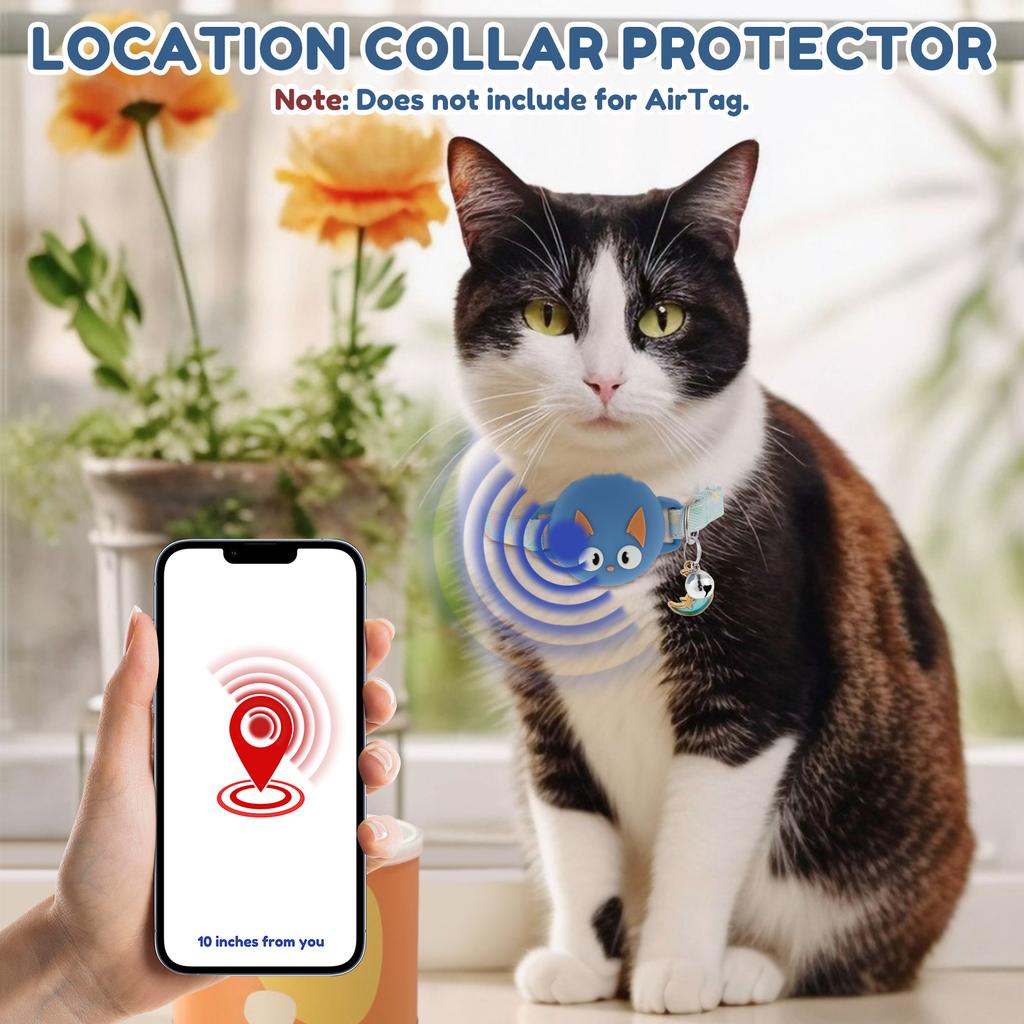 Pet Collar Silicone AirTag Cat Collar 22-30 cm Adjustable Dog Tracker with Bell Anti Loss Waterproof Reflective Kitten Collar