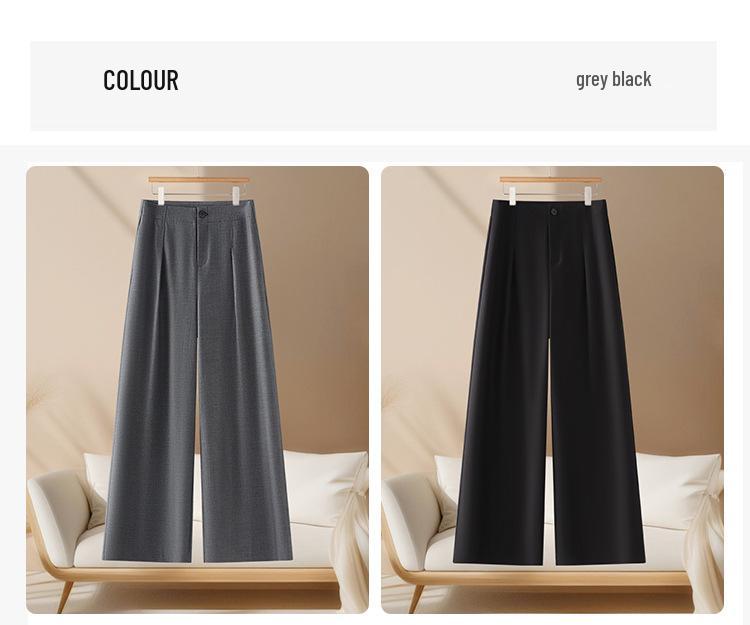 Women's Gray Wide-Leg A-Line Pants - Spring/Summer 2025 Collection, High-End, Loose, and Drapey Style.