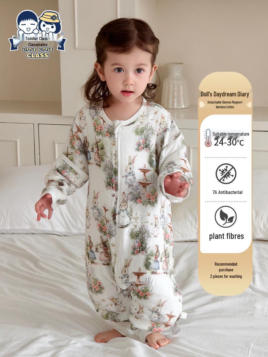 Baby Bamboo Cotton Gauze Leg-Split Sleeping Bag & Summer Pajamas XL (Height 110-125cm)