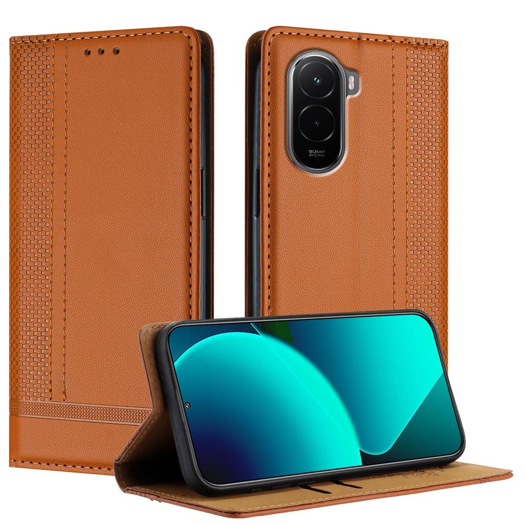 For Xiaomi Poco M7 4G (169mm) Case L-Shaped Grid Pattern Leather Stand Phone Cover with Card Slots