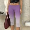 Women Milk Silk Gradient Print Casual Pants Mid Waist Stretchy Slim Fit Cropped Length Soft Lightweight Bottoms for Daily Wear
