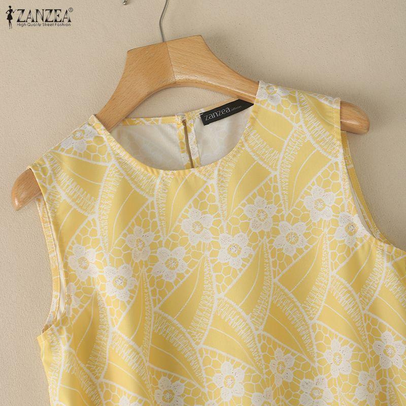 ZANZEA Women Floral Print Casual Round Neck Sleeveless Splice Tank Tops