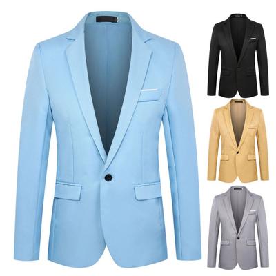 Men Blazer One Buckle Turndown Collar Long Sleeves Solid Color Plus Size Slim Fit Suit Jacket for Office