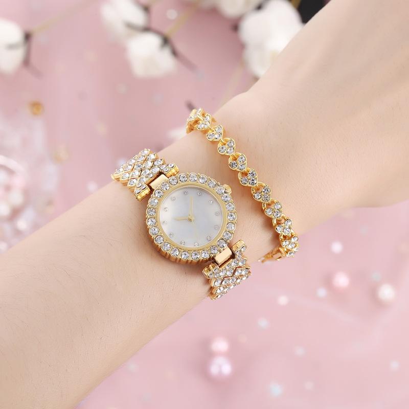 Trend fashion watch two-piece set pcs women's watch full diamond shell surface diamond bracelet women's watch