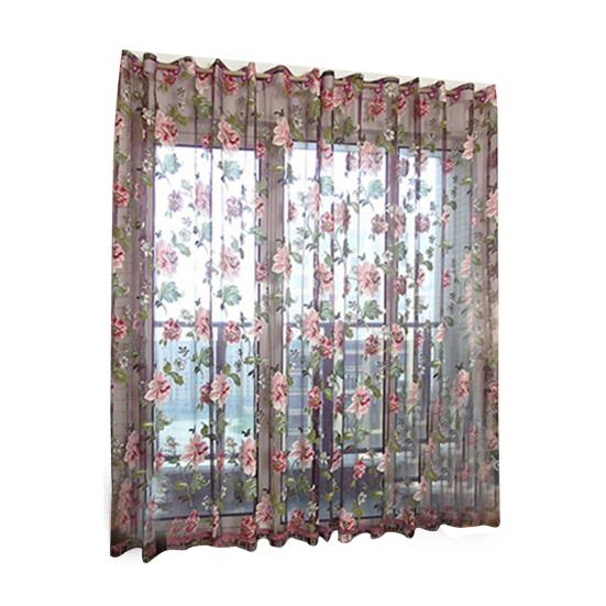 2 Pezzi Tessuto per la Casa Floreale Ricamato Tessuto Cinese Tulle Trasparente Tenda da Finestra 3D