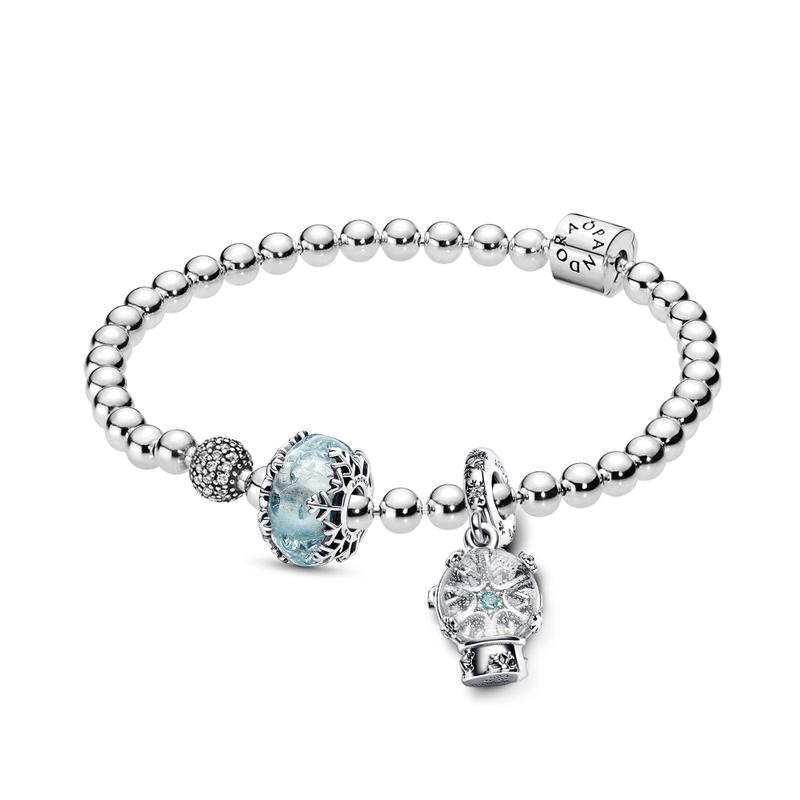 Pandora Glacier Blue Dazzling Star Beads 925 Silver Bracelet Women's Silver Island Forest 19 Mirror Jewelry Box
