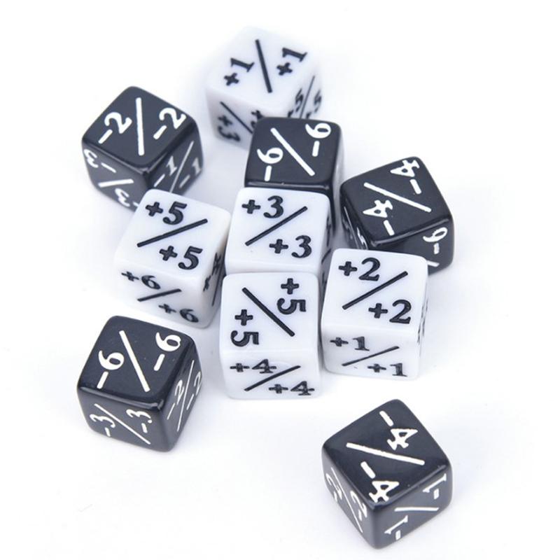 10Pcs 5 Positive +1/+1 & 5 Negative -1/-1 Dice Counters For Magic The Gathering