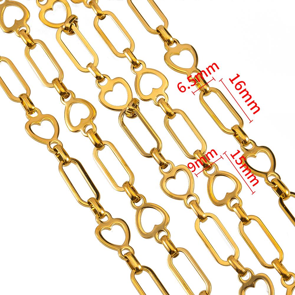 1Meter Hollow Heart Square Necklace Chain Stainless Steel Gold Plated Link Chains DIY Women Bracelets Jewelry Making Bags Chain