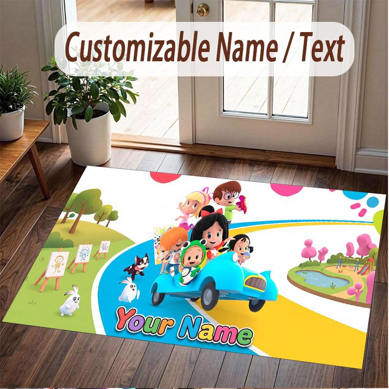 Custom Name Text Crystal Velvet Rug,Cleo & Cuquín Soft Plush Decorative Non Slip Floor Carpet