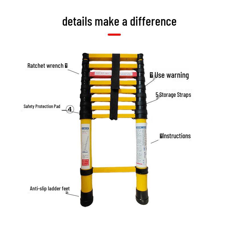 Fiberglass Insulated Telescopic Safety Ladder for High Voltage Electricians - Portable Bamboo Joint Extension Ladder