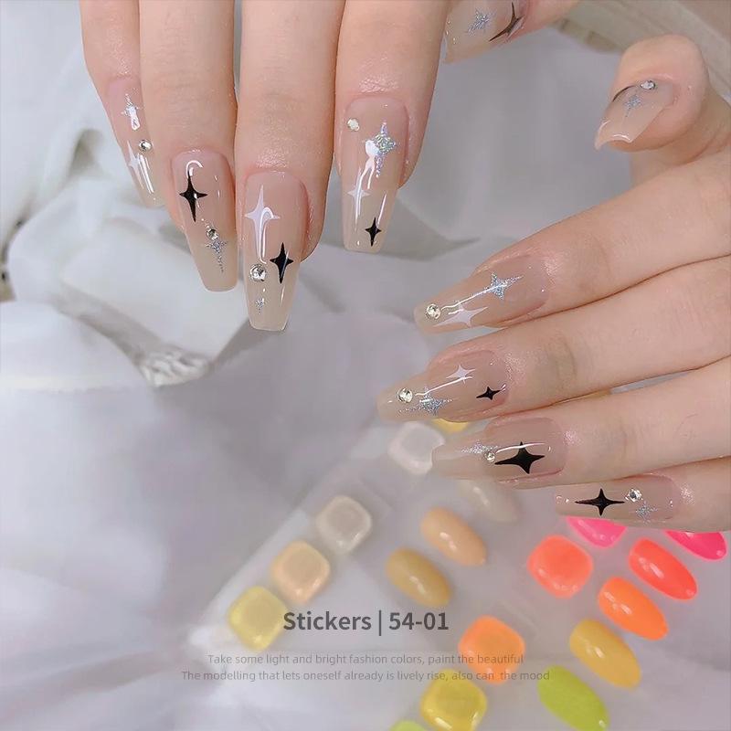 Aha Dreamy Starburst Nail Stickers: Cute Crescent & Star Design In Gold, Silver, Black & White.